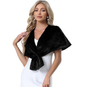 Faux Fur Shawl Shrug Bridal Stoles Evening Party Winter Wedding Wrap Black